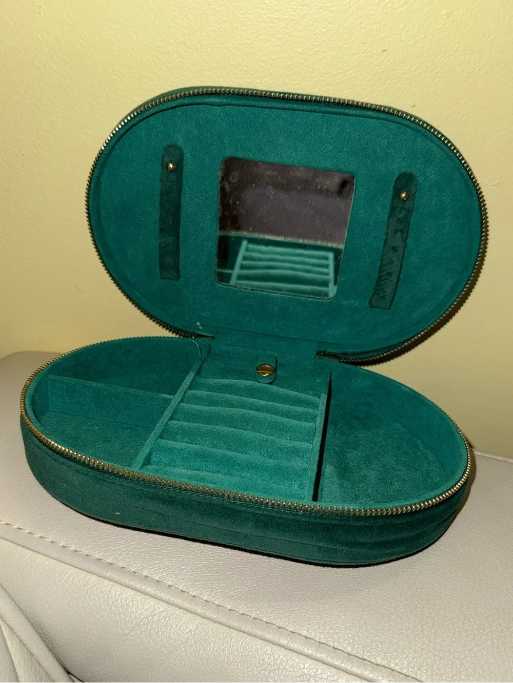 Green faux Suede Travel Jewelry Box